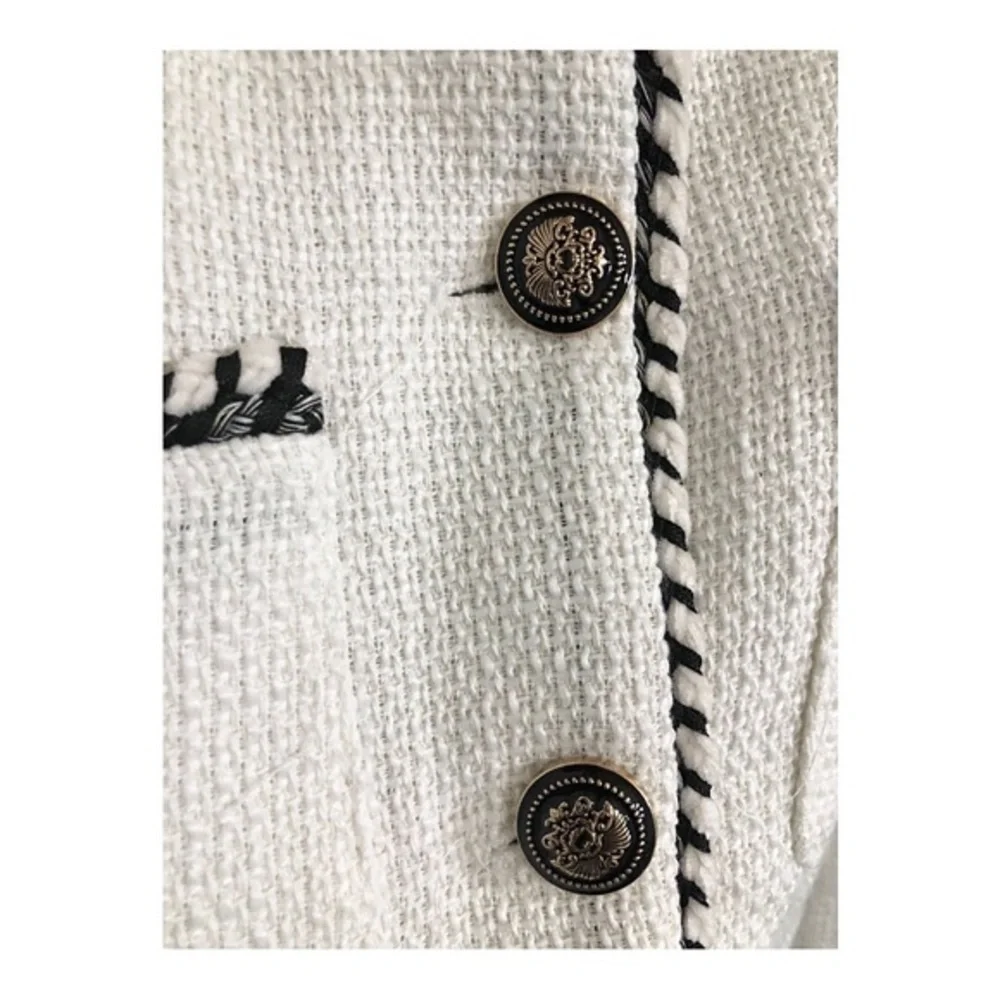 Haute‎ Monde offwhite ecru textured collarless baroque button blazer jacket sz M